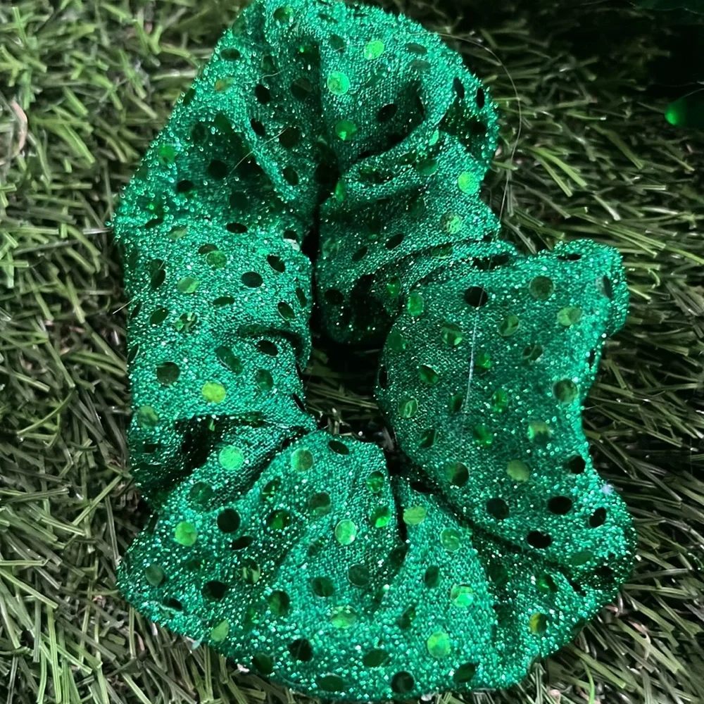 Sparkly Green/St Patrick’s Day Hair Scrunchies - Set of 4